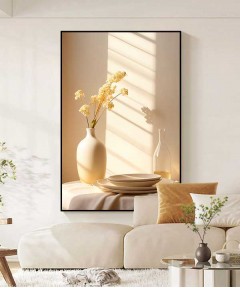 Black Frame 60*90 Cm Crystall Porsalein Painting Yellow Vase Turkish Style For Living Room